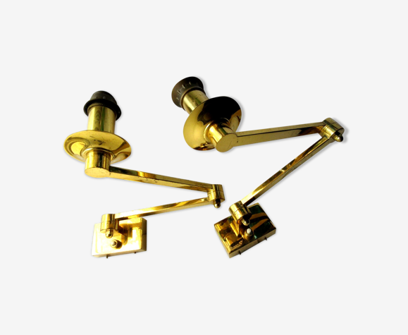 2 appliques électrifiées de 1970, bronze chromé or, 2 bras articulés + interrupteur