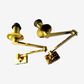 2 electrified wall lamps from 1970, gold chrome bronze, 2 articulated arms + switch