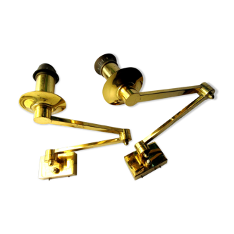2 electrified wall lamps from 1970, gold chrome bronze, 2 articulated arms + switch