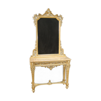 Coiffeuse laquée et dorée italienne avec miroir dans le style Louis XVI