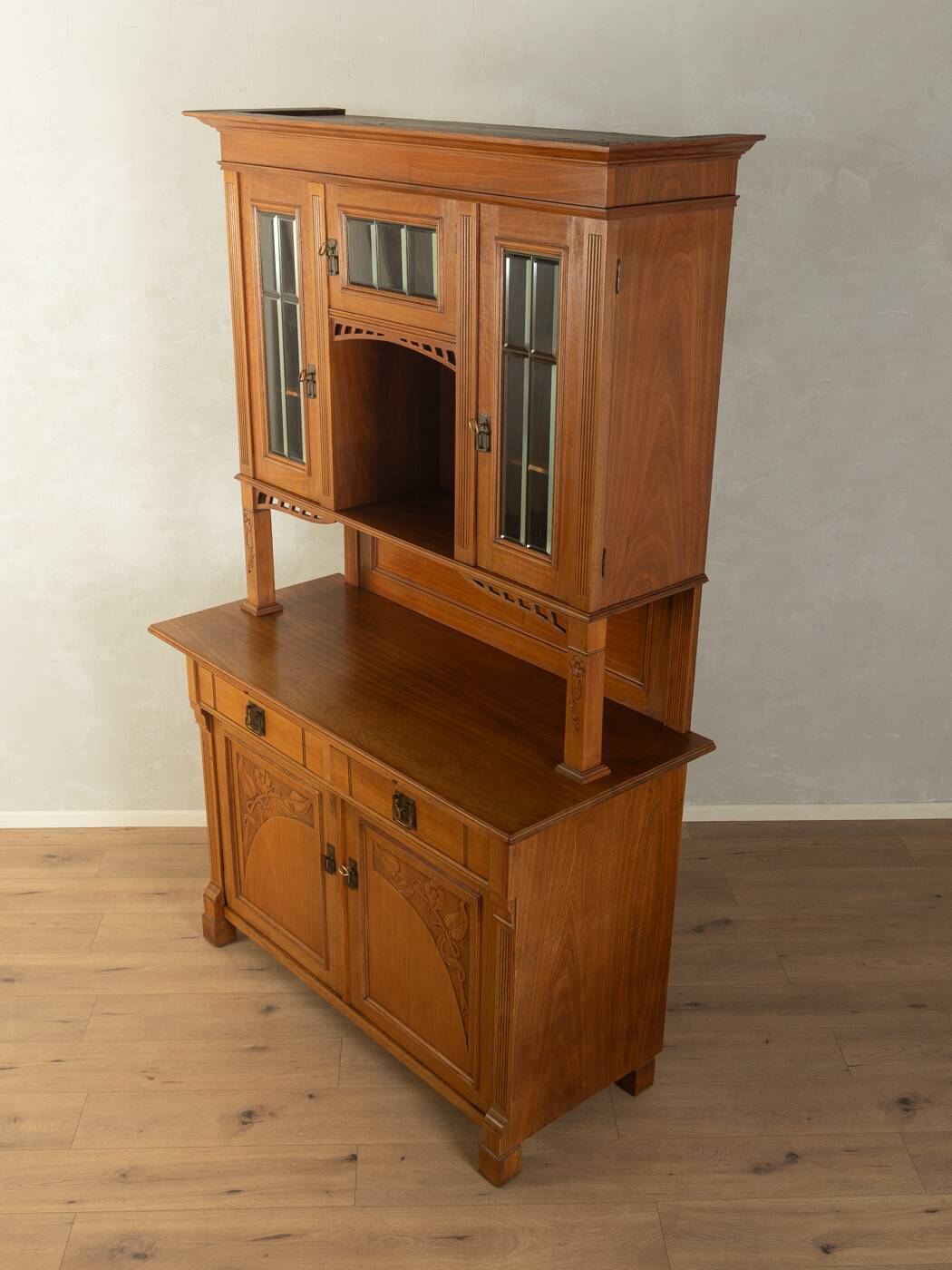 Two-piece buffet from the 1910s in Art Nouveau style, beech wood