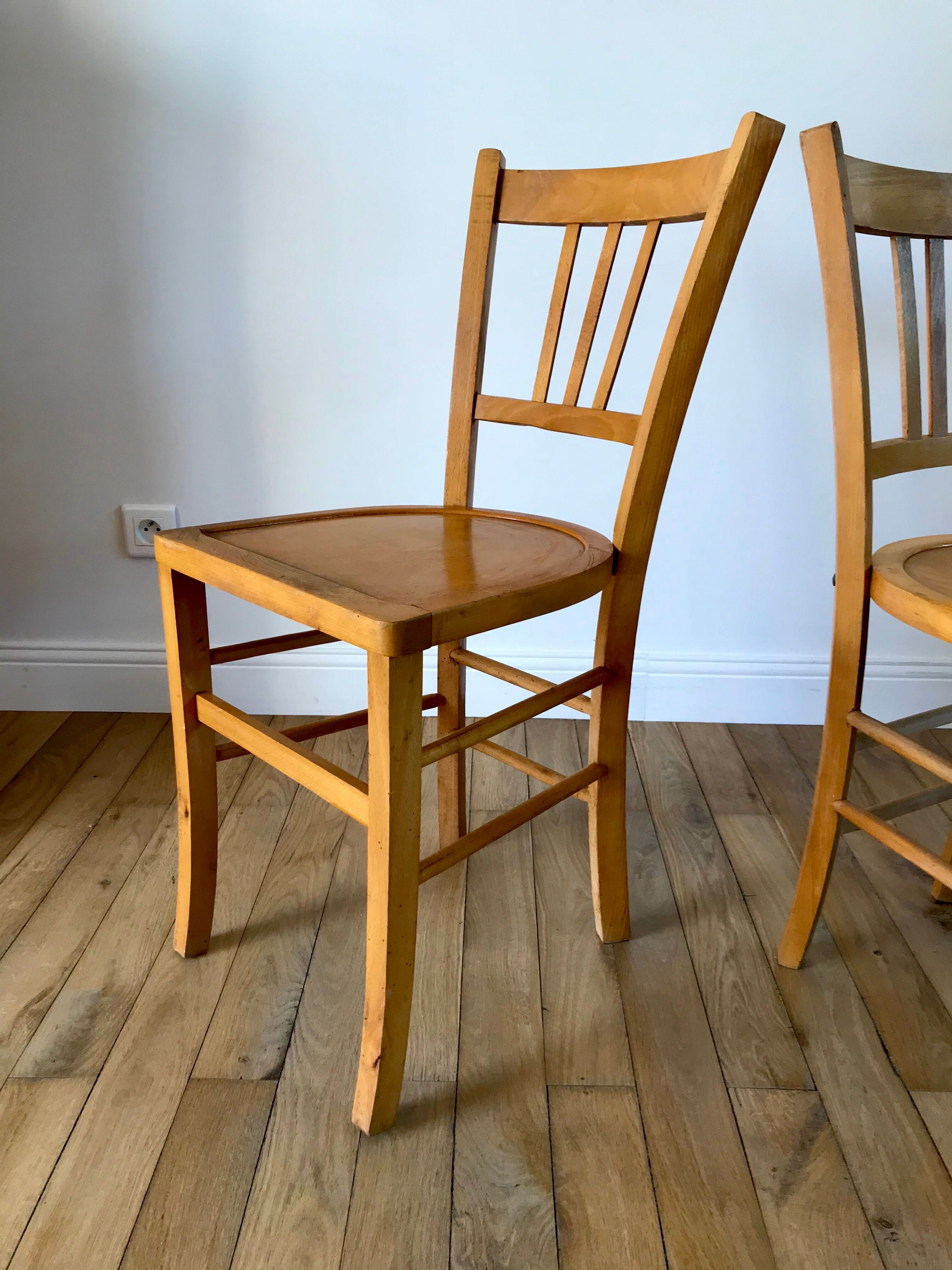Set of 5 Luterma light blond wood bistro chairs from the 50s