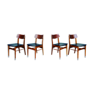 Series of 4 Scandinavian chairs in vintage teak 1960