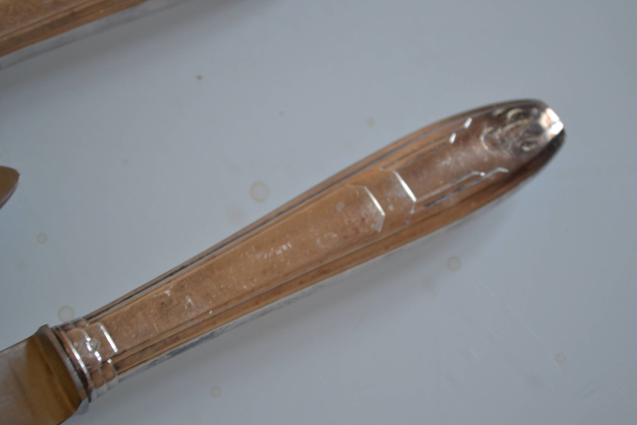 12 art deco table knives silver metal 25 cm monogram AR