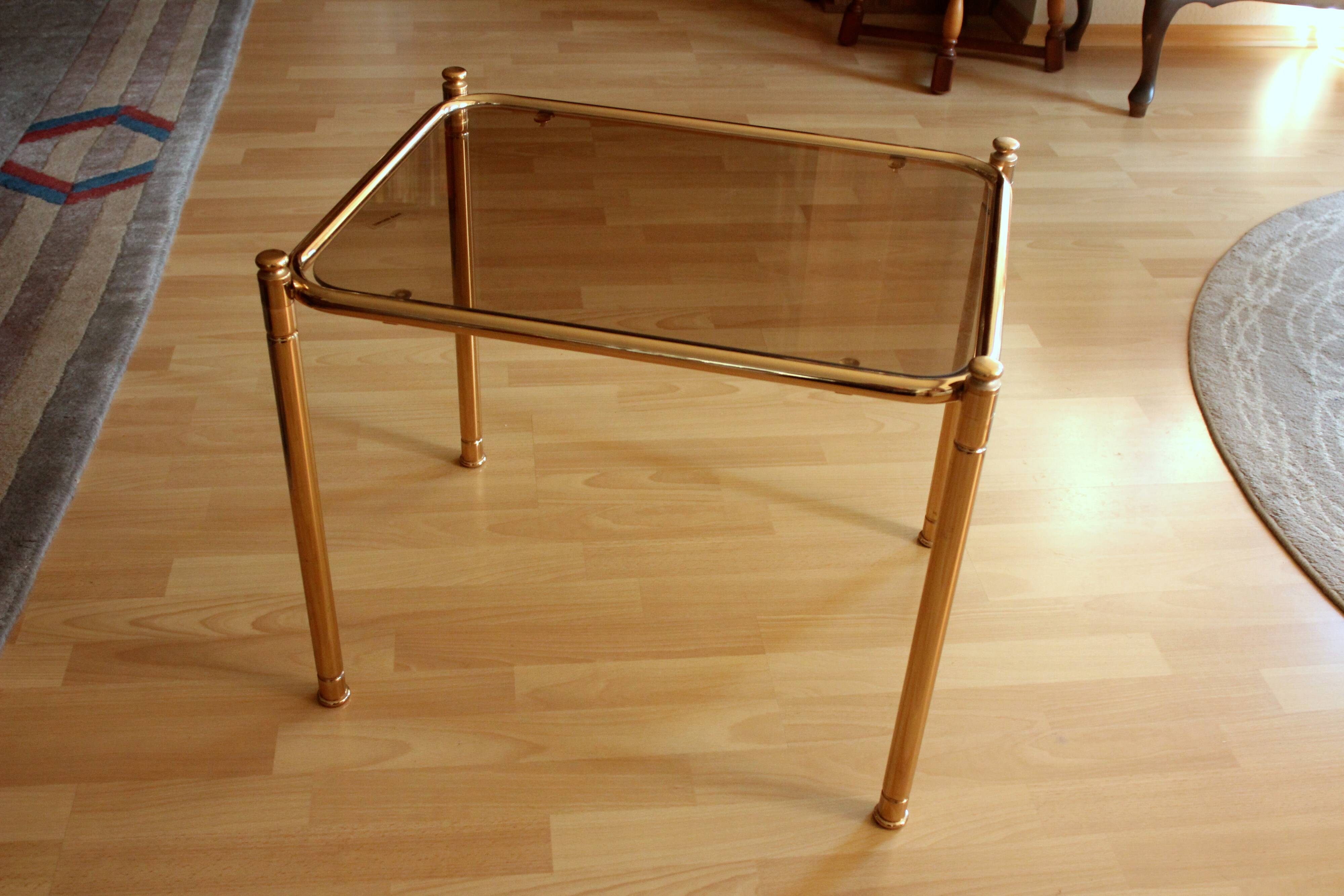 Space Age brass side table with smoked glass plate - Vintage