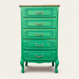Vintage green oak chest of drawers from the 1960s.