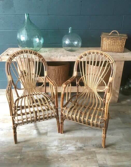 2 armchairs in old rattan