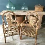 2 armchairs in old rattan
