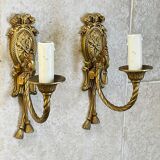 Pair of gilded bronze wall lamps Louis XVI style