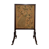 Écran de cheminée antique en tapisserie et acajou