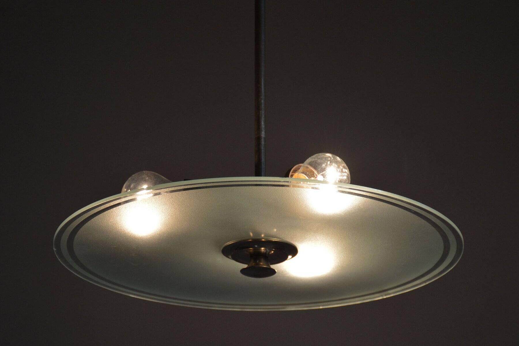 Bauhaus Chandelier in Chrome, Steel and Frosted Glass, Czech, 1930s