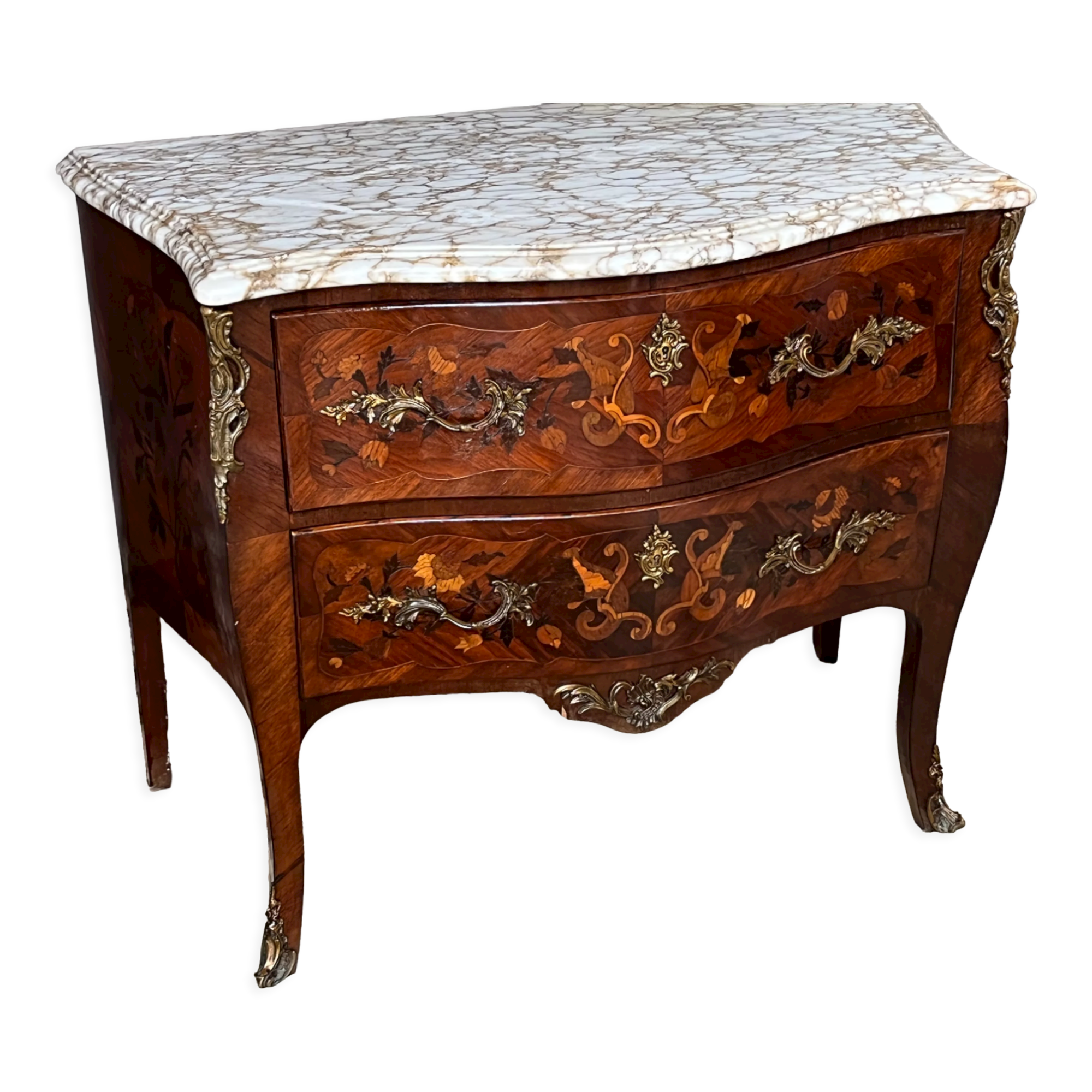Curved marquetry chest of drawers