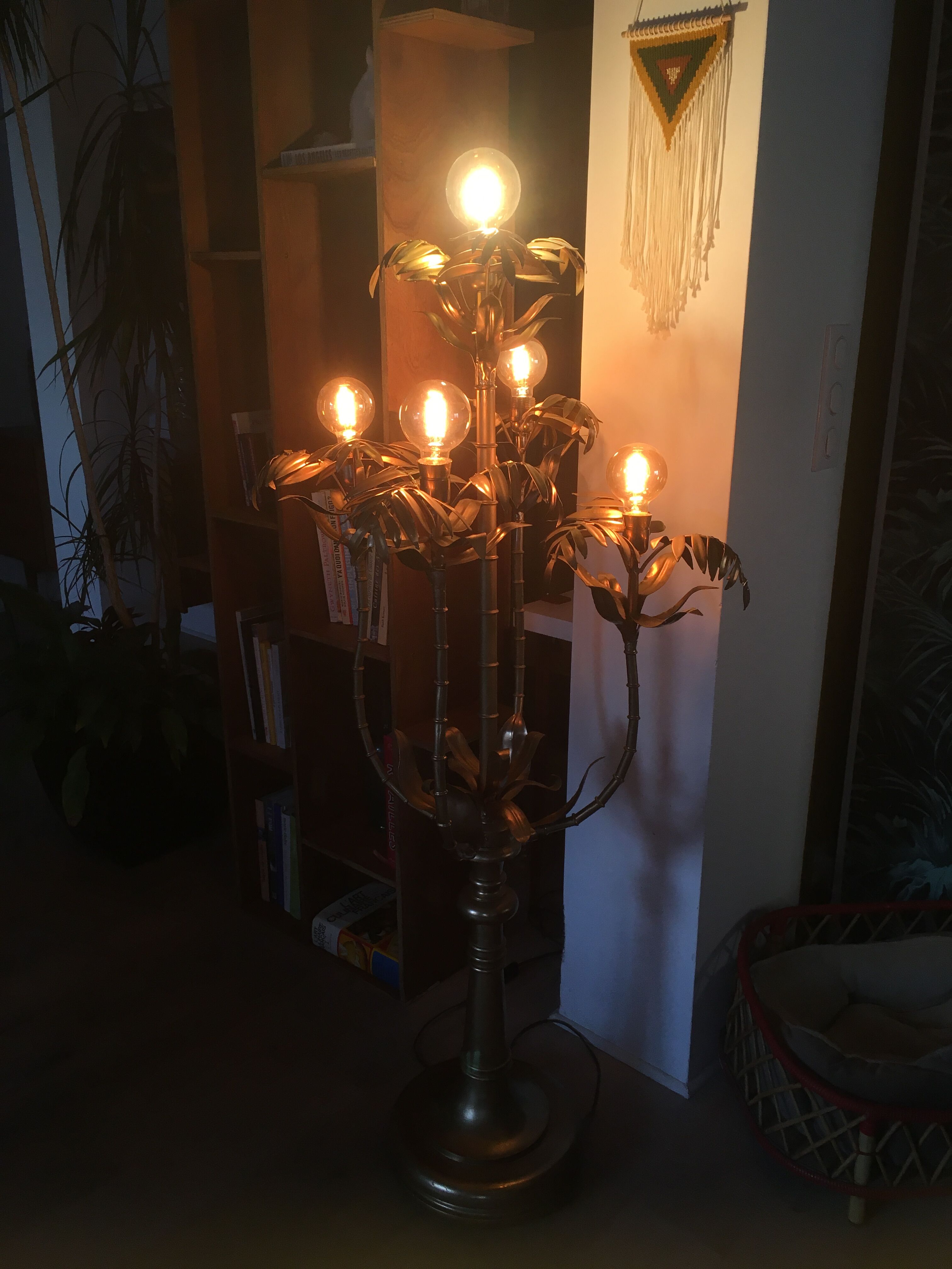 Floor lamp foliage gold metal years 70