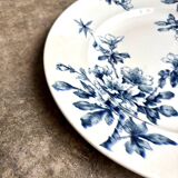 Large round Lunéville dish in blue ironstone, "Azaléa" service