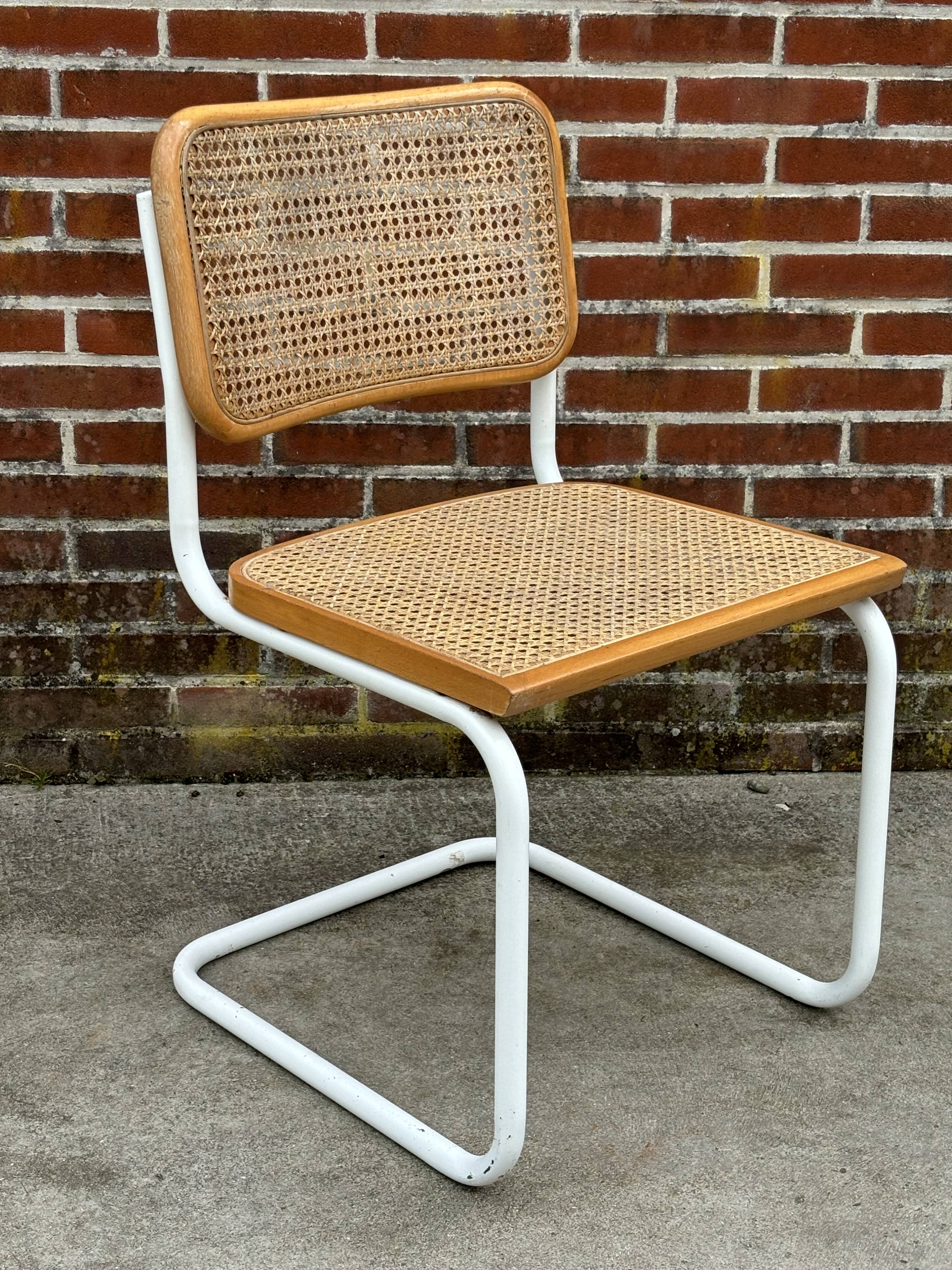 Cesca chair b32 model in white and wood by Marcel Breuer