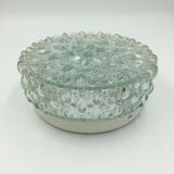 Round ceiling lamp in molded glass with relief