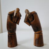 Pair of articulated wooden hands