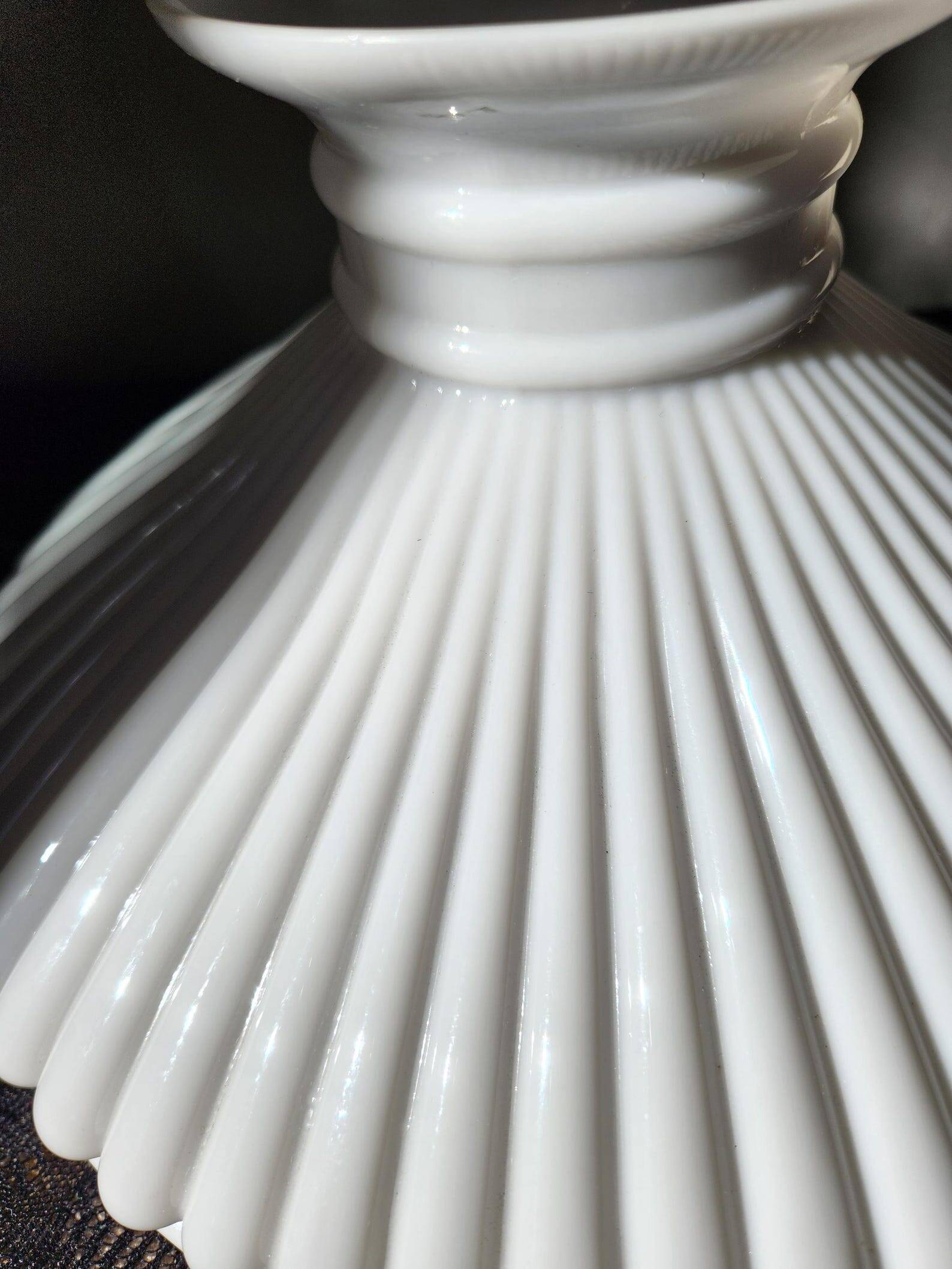 1930s Lamp Shade Art Deco White Opaline Ribbed Glass Lamp Shade Office