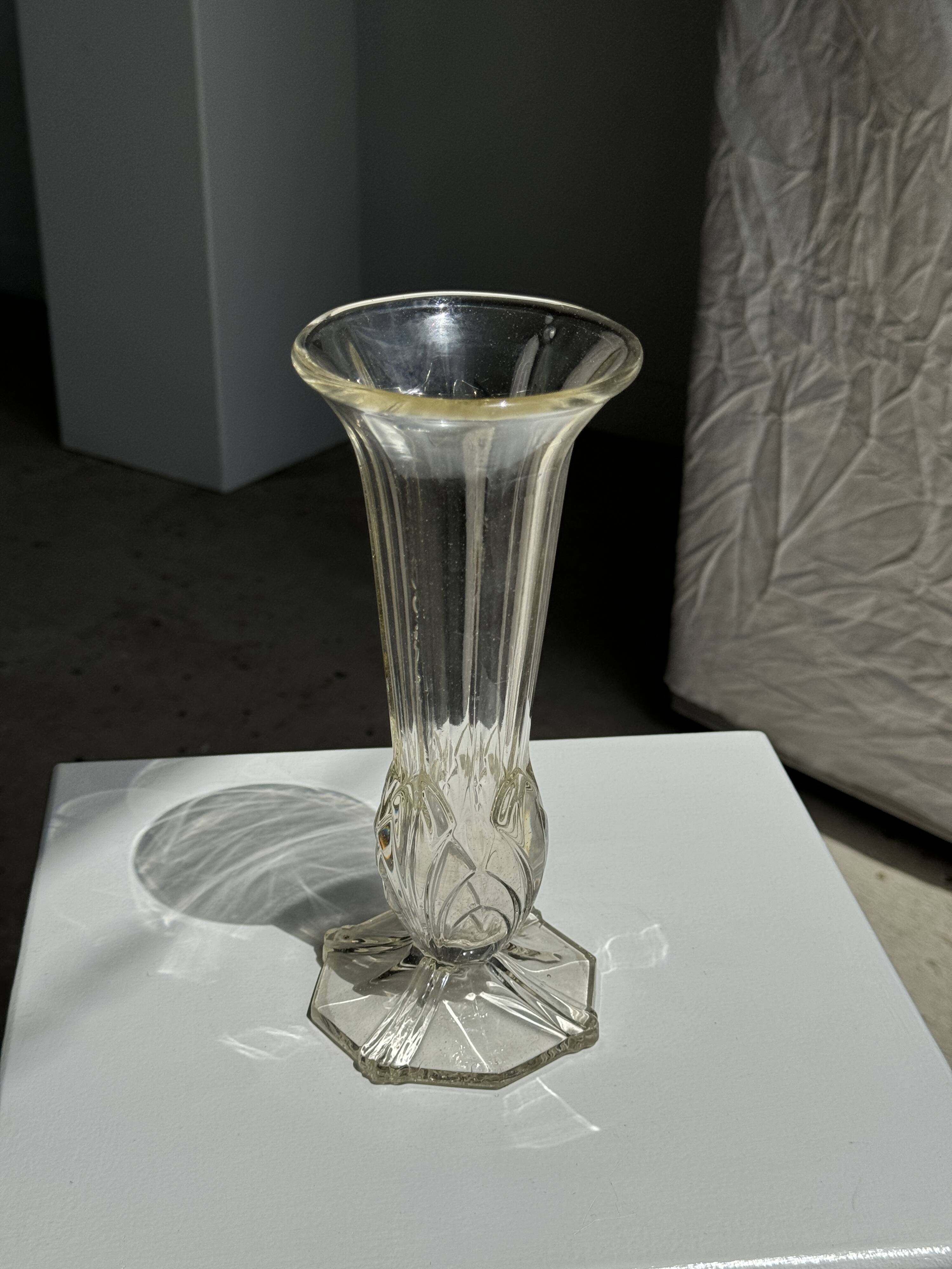 Art deco style flared neck pedestal vase in blown glass