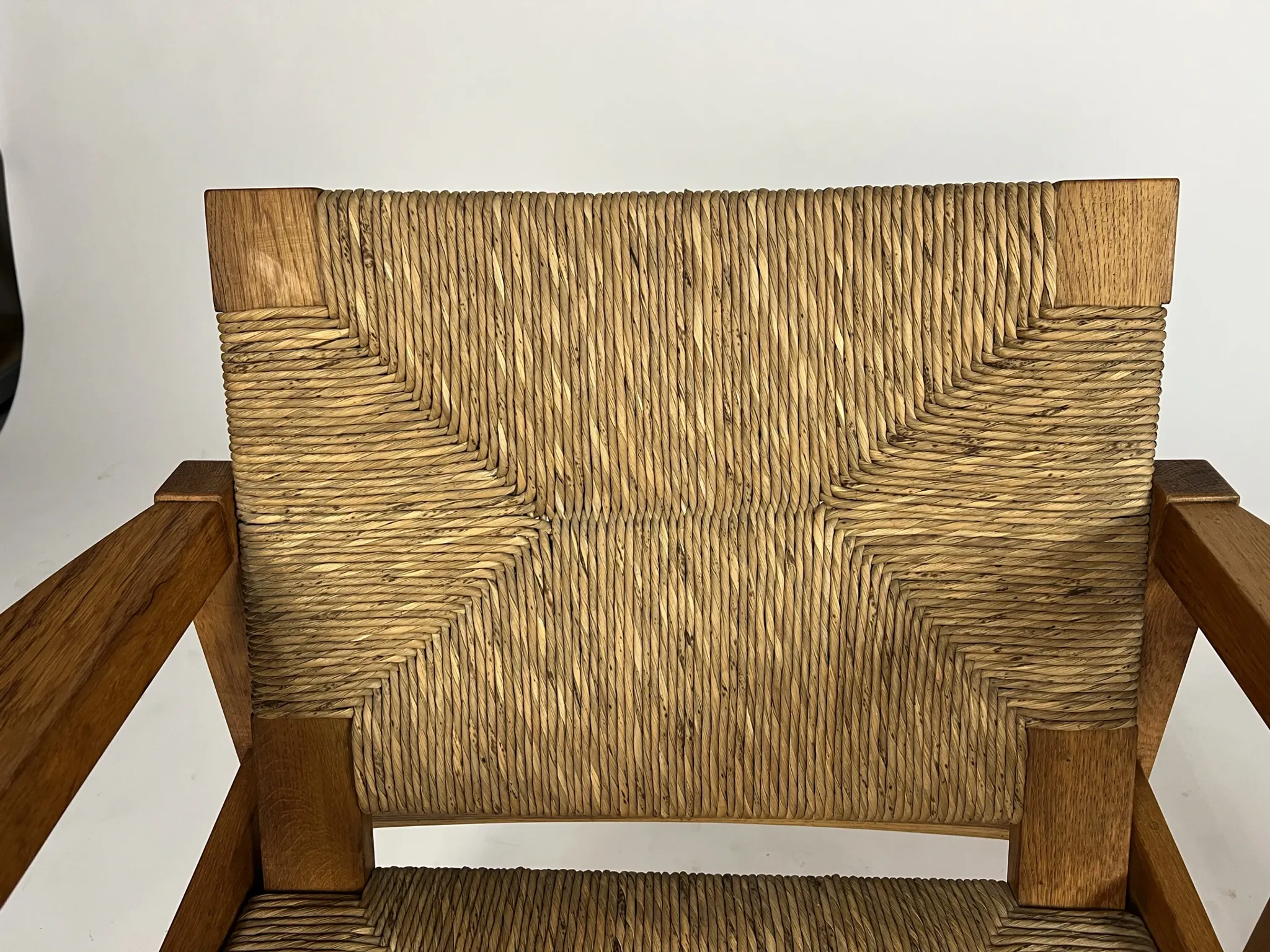 Set of 2 Vintage armchair easy chairs oak & seagrass 60s mid-century