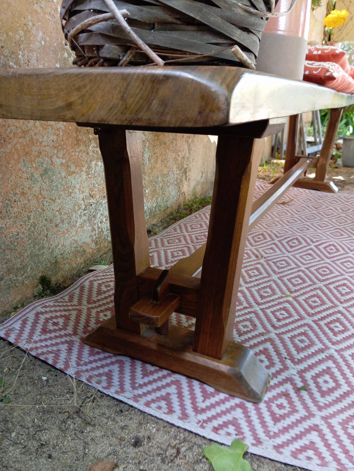 Pair of solid cherry wood farmhouse benches, 1950/60
