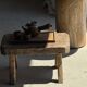 Petit stool, tabouret d'appoint en teck massif rectangulaire arrondie