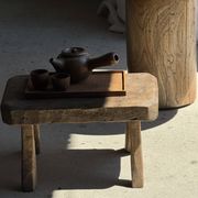 Petit stool, tabouret d'appoint en teck massif rectangulaire arrondie