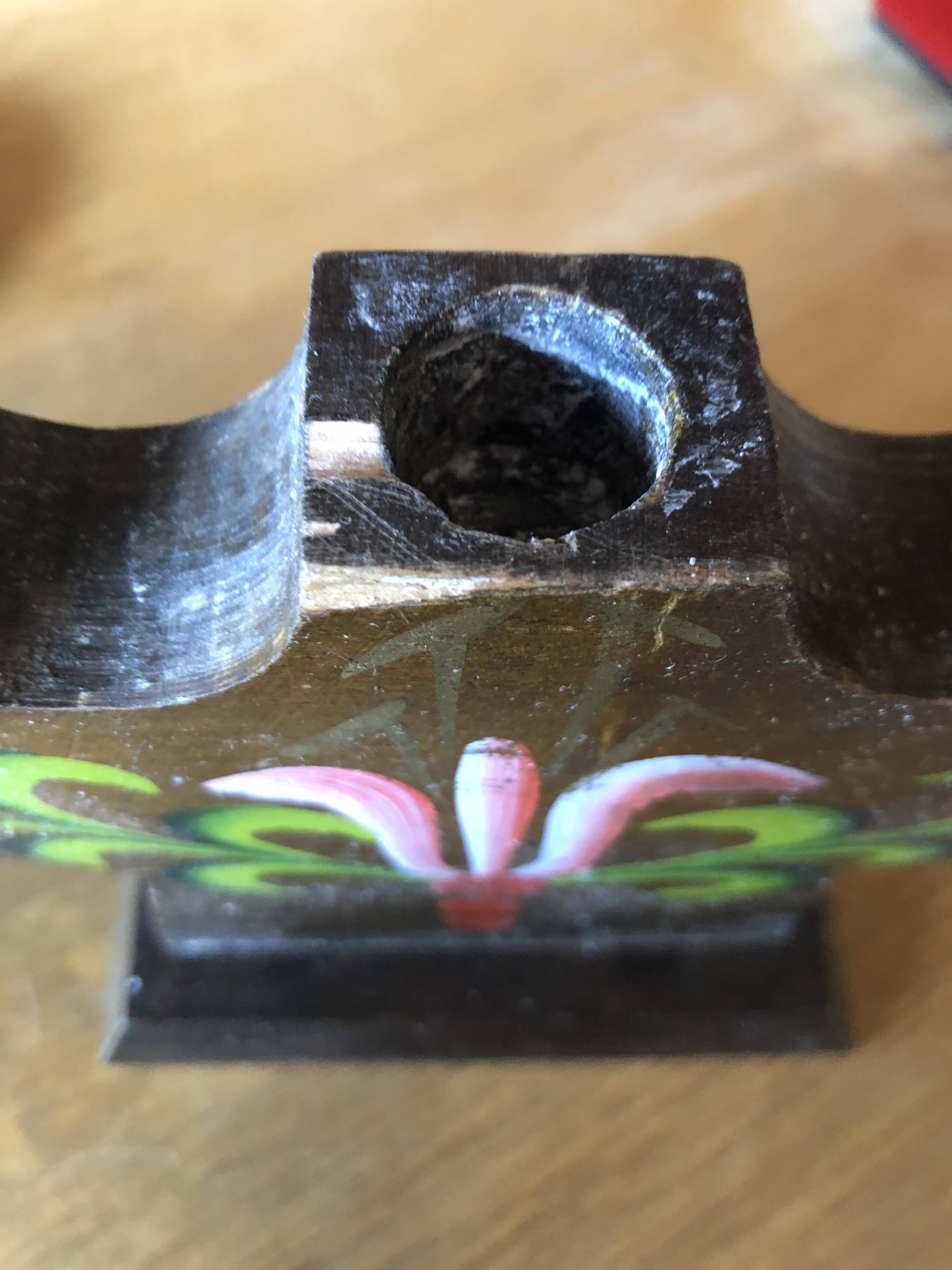 Scandinavian handcrafted painted wooden candlestick