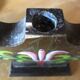 Scandinavian handcrafted painted wooden candlestick