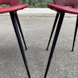 2 petal chairs in burgundy red skai leather and black metal 1950 Sery