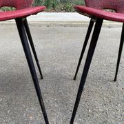 2 petal chairs in burgundy red skai leather and black metal 1950 Sery
