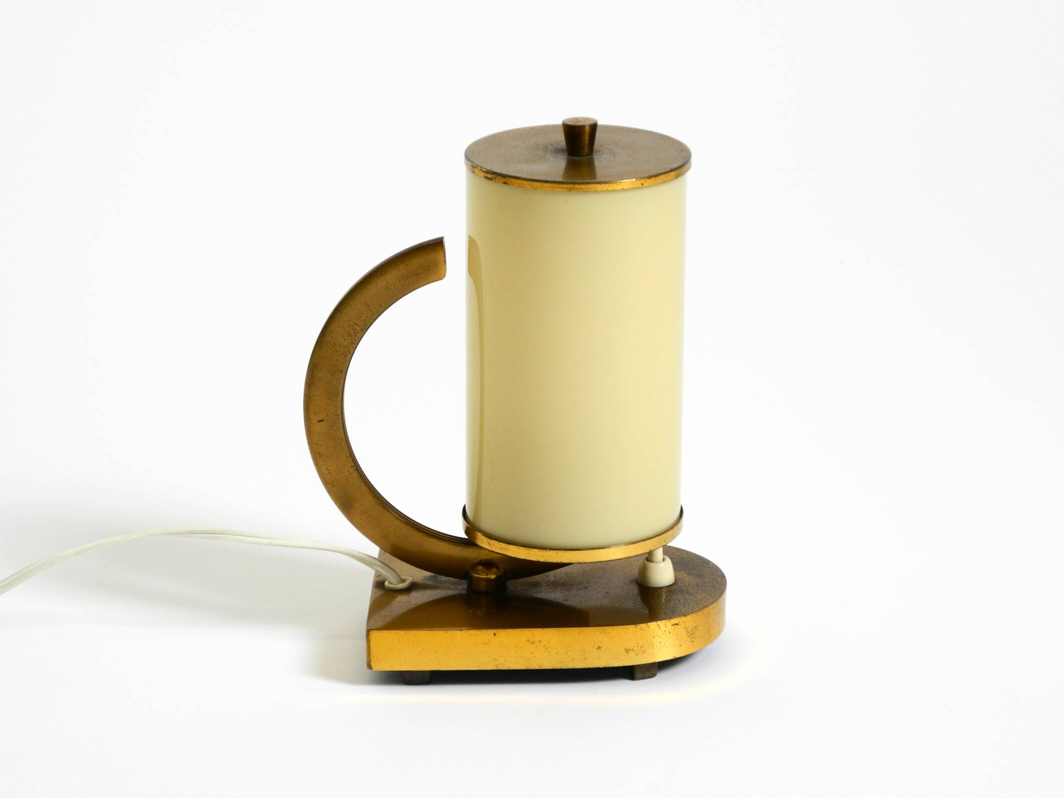 Rare and beautiful 1940s brass table lamp with opal glass shade