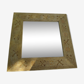 Square mirror frame carved natural wood