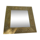 Square mirror frame carved natural wood