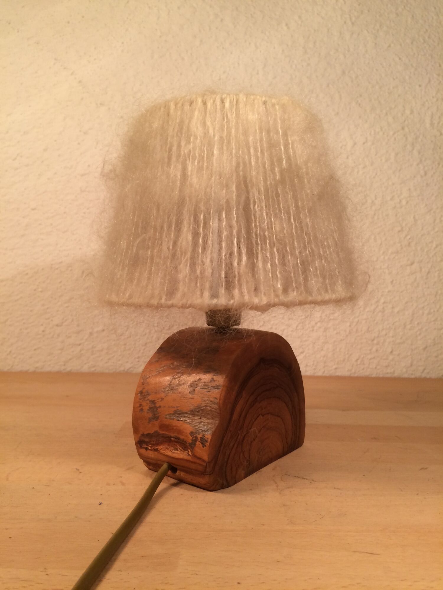 Brutalist lamp olive wood and wool lampshade