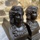Pair of antique cast iron fire dogs "Ariadne"