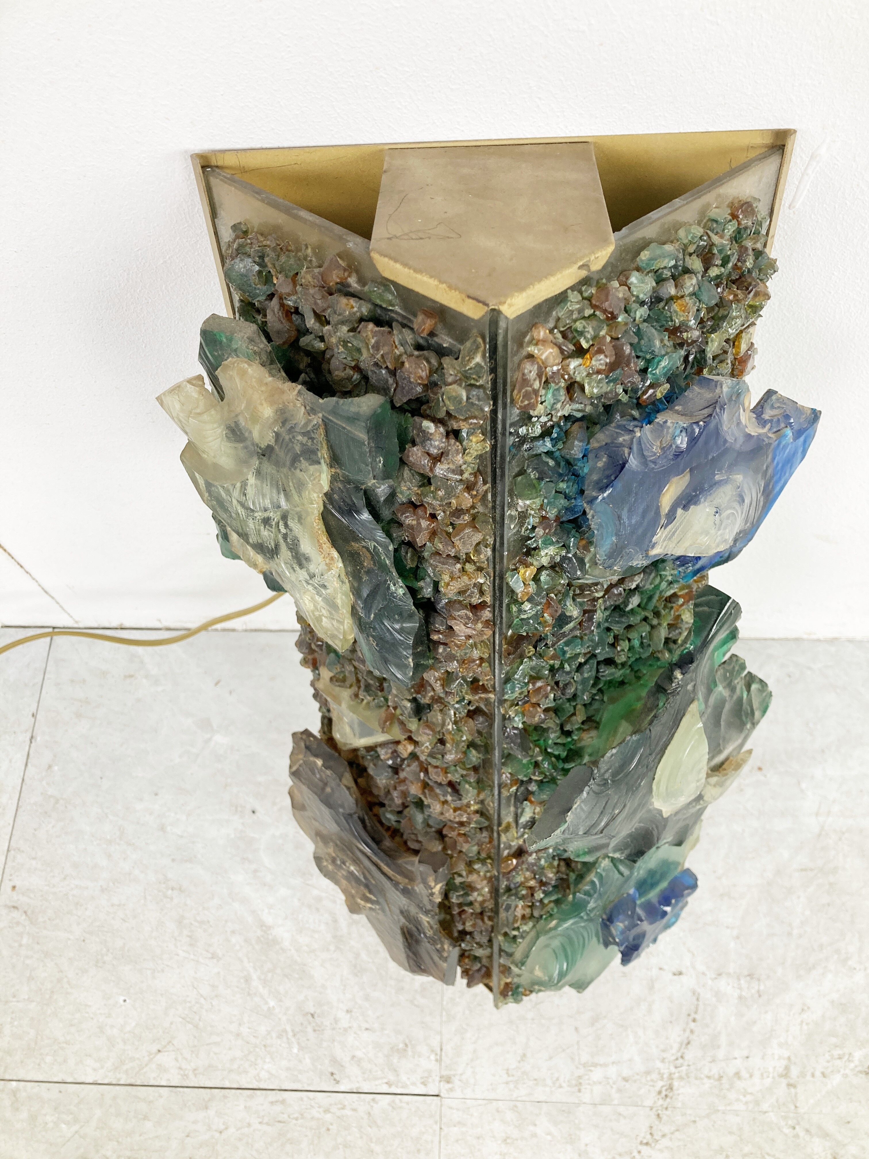 Vintage brutalist glass wall lamp, 1960s