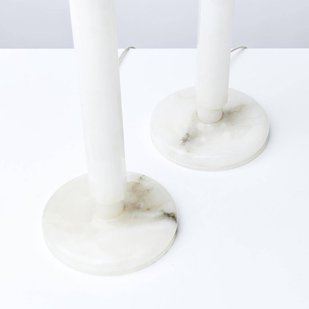 Pair of alabaster table lamps in the style of Jean Michel Frank, France 1960.