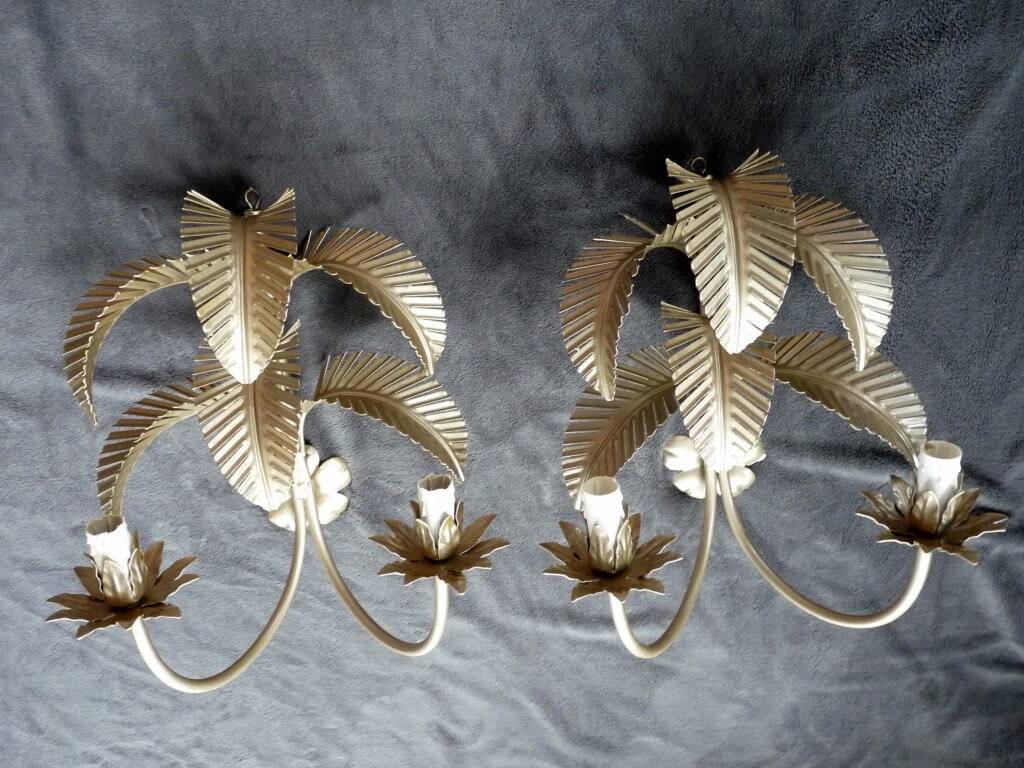 Pair of 20th Century Wall Sconces Exotic Palm Tree Hollywood Regency Sand