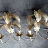 Paire d'Appliques Murales XXe Palmier exotique  hollywood regency sable