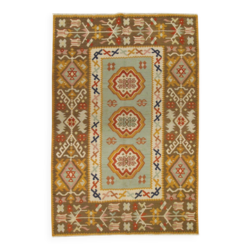 Antique Anatolian Kilim Rug, Turquoise Blue & Mustard Flatweave 141x93 cm
