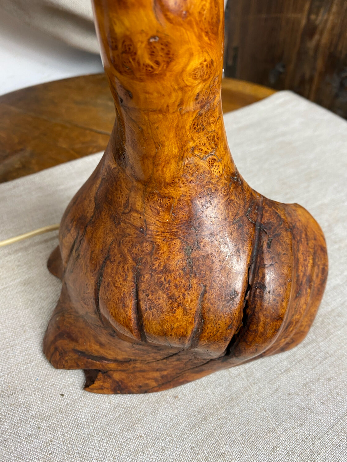 Brutalist style olive wood lamp base