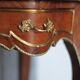 Wooden bedside table with marquetry and bronze, side table with curved legs
