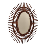 Large oval bamboo rattan sun mirror