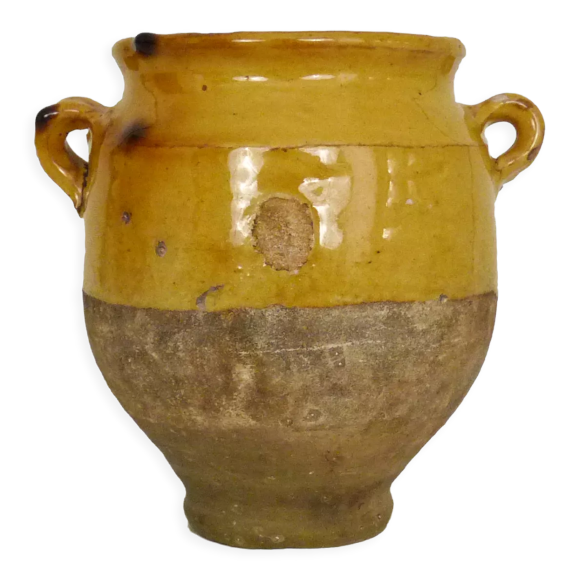 Varnished yellow confit pot, south-west of France. Conservation jar. Pyrenees XIXth