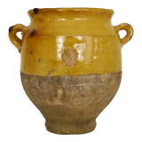 Varnished yellow confit pot, south-west of France. Conservation jar. Pyrenees XIXth