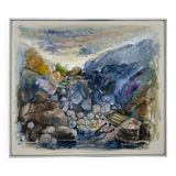 Large Abstractionism Landscape Oil Painting Signed Per Olof Netterblad, 1976