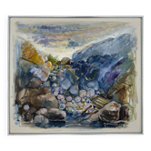 Large Abstractionism Landscape Oil Painting Signed Per Olof Netterblad, 1976