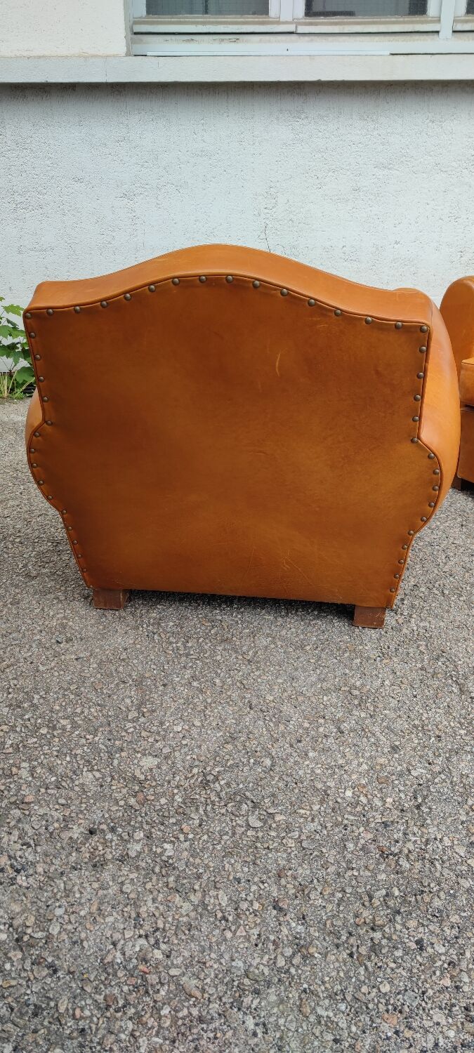 Pair leather club armchairs