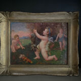 Tableau ancien XIXème huile sur panneau « Putti «